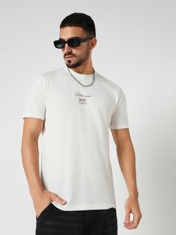 R&B - Men White Crew Neck Solid T-Shirt