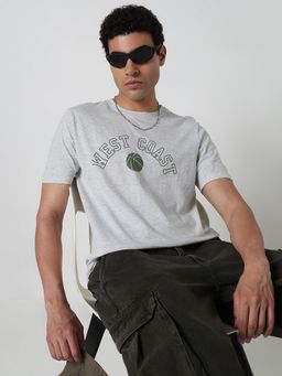 R&B - Men Grey Crew Neck Graphic T-Shirt