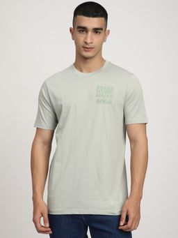 R&B - Men Green Crew Neck Typography Printed T-Shirt