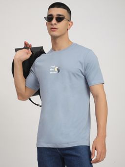 R&B - Men Blue Crew Neck Graphic T-Shirt