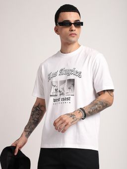 R&B - Men White Crew Neck Graphic Relaxed Fit T-Shirt