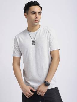 R&B - Men Grey Solid Crew Neck T-Shirt