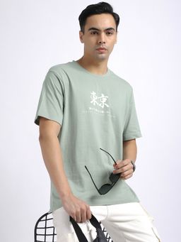 R&B - Men Green Crew Neck Printed Relaxed Fit T-Shirt