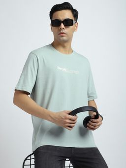 R&B - Men Green Crew Neck Printed Relaxed Fit T-Shirt