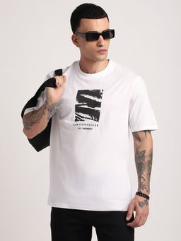 R&B - Men White Crew Neck Graphic Relaxed Fit T-Shirt