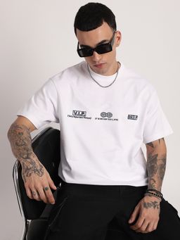 R&B - Men White Young Front Typography Printed Loose Fit T-Shirt