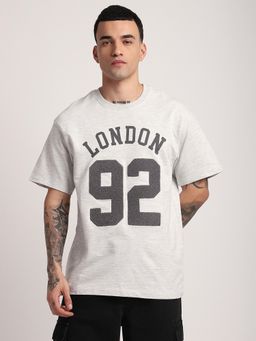 R&B - Men Grey Young Front Typography Printed Loose Fit T-Shirt