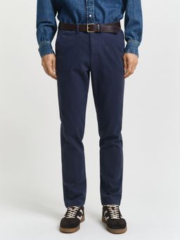 GANT - Men Navy Blue Slim Cotton Herringbone Pant