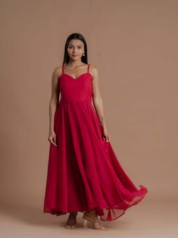 Meeshara - Womens Red Solid Ethnic Wear Maxi Dress
