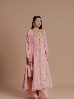 Meeshara - Pink Embellished Anarkali Kurta With Palazzo and Dupatta