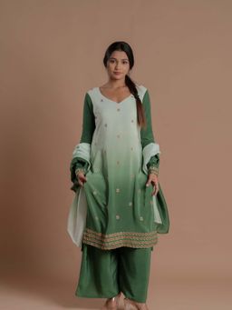 Meeshara - Green Embroidered Kurta With Pant and Dupatta