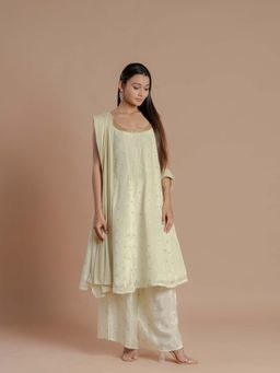 Meeshara - Green Embellished Flared Anarkali Kurta With Palazzo and Dupatta