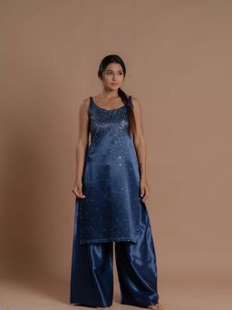 Meeshara - Blue Sequins Embellished Kurta With Palazzo
