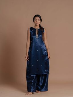 Meeshara - Blue Embroidered Kurta With Palazzo