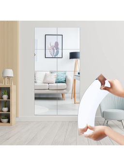 Kuber Industries - Square Wall Mirror Stickers, Premium Acrylic Material, 10cm, Pack of 8, Silver