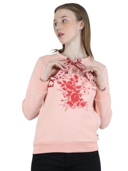 Monte Carlo - Women Cotton Blend Pink Printed Round Neck Sweatshirt