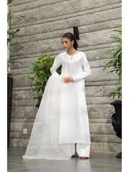 Khushboo & Pankaj - Ivory White Pure Silk Kurta with Palazzo and Dupatta