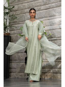 Khushboo & Pankaj - Sage Green Pure Silk Kurta with Palazzo and Dupatta