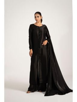 Khushboo & Pankaj - Classic Black Pure Silk Kurta with Palazzo and Dupatta