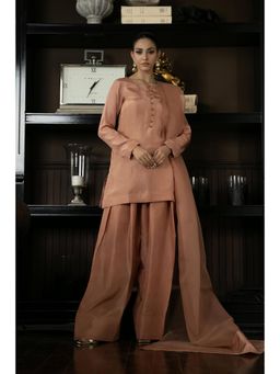 Khushboo & Pankaj - Soft Peach Pure Silk Kurta with Palazzo and Dupatta