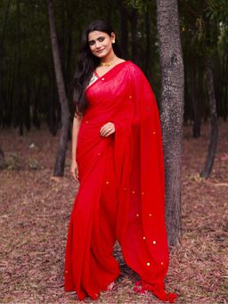 Aparna - Red With Golden Zari Premium Mul Cotton Saree