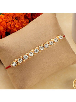 Accessher - Statement Rhinestones Embellished Rakhi with Roli, Rice & Card