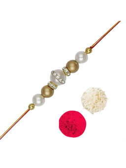Accessher - Traditional Delicate Gold Beads Rakhi with Roli, Rice & Card