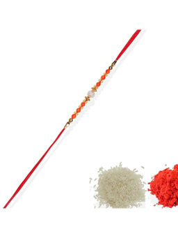 Accessher - Traditional Delicate Orange Beads Rakhi with Roli, Rice & Card