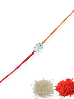 Accessher - Delicate Blue Enamel Elephant Design Rakhi for Kids, Brother with Roli, Rice & Card