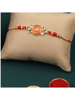Accessher - Delicate Orange Colour Enamel Rakhi with Roli, Rice & Card