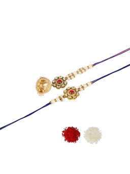 Accessher - Set of 2 Bhaiya Bhabhi Kundan Rakhi with Roli, Rice & Card