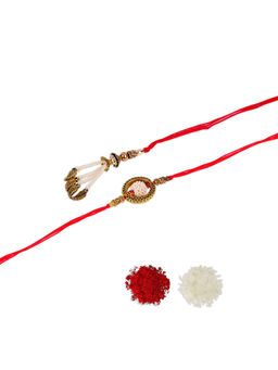 Accessher - Set of 2 Bhaiya Bhabhi Pearl Rakhi with Roli, Rice & Card