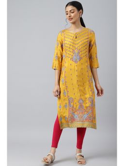 W - Mustard Glitter Printed Shantung Kurta