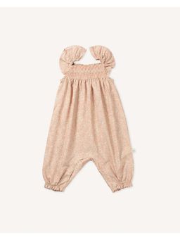 EARLY SUNDAY - Emma Baby Girls Peach Smocked Printed Cotton Cambric Jumpsuit