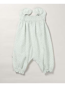 EARLY SUNDAY - Emma Baby Girls White Smocked Printed Cotton and Linen Jumpsuit