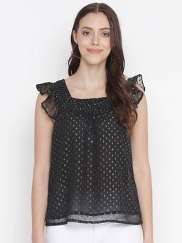 Oxolloxo - Grand Black Mutlicolor Lurex Print Straling Women Top
