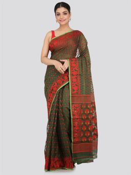 PinkLoom - Women's Soft Cotton Blend Jamdani Saree Without Blouse Piece,Green