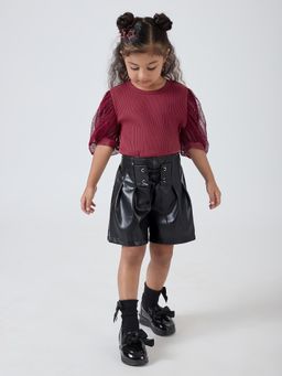 Hopscotch - Maroon Textured Top and Shorts