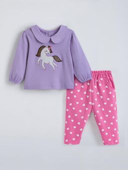 Hopscotch - Pc Unicorn Embroidery T-Shirt and Pant