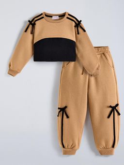 Hopscotch - Bow Applique T-Shirt, Crpped Sweatshirt Jogger