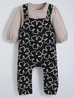 Hopscotch - Floral Print Cotton T-Shirt and Dungaree