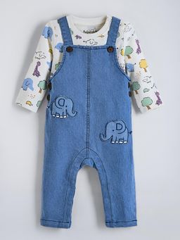 Hopscotch - Elephant Applique T-Shirt and Dungaree