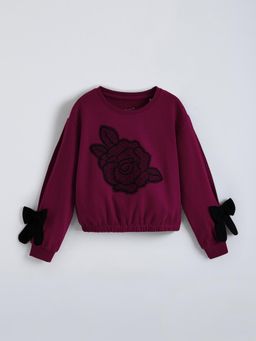 Hopscotch - Rose Embroidery Applique Sweatshirt