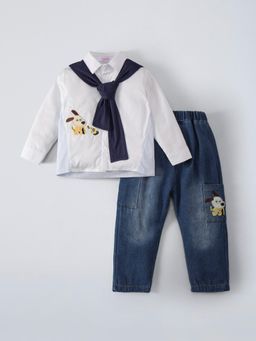 Hopscotch - Puppy Embroidery Shirt and Jeans