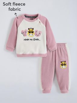 Hopscotch - Pink Giraffe Embroidery Sweatshirt and Jogger