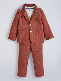Hopscotch - Striped Textured Vest Blazer and Pant