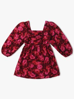 GAP - Girls' Floral Print A-Line Full Sleeve Square Neck Dress