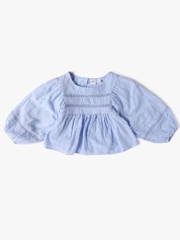 GAP - Girls' Self-Design Full Sleeve Round Neck Peplum Top