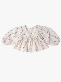 GAP - Girls' Floral Print Round Neck Peplum Top