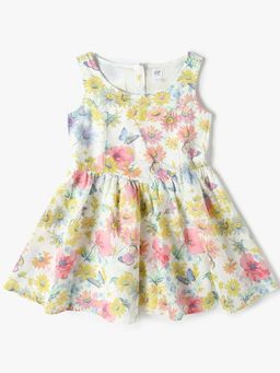 GAP - Girls' Floral Print Round Neck A-Line Dress